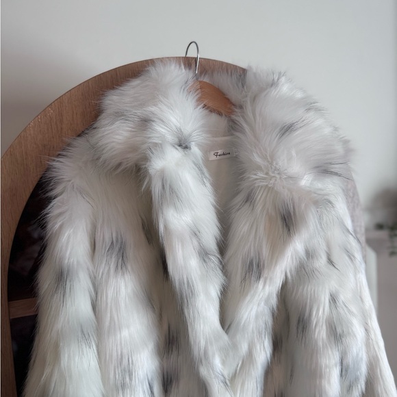 Snow Leopard Faux Fur Long Coat Plush Winter Glam Jacket Women’s 4XL Plus - Picture 4 of 11